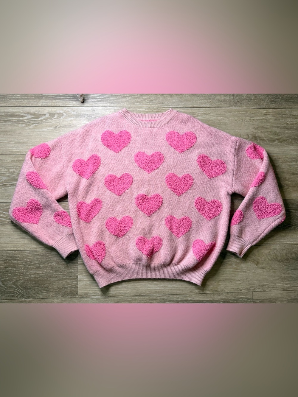 Cozy Pink Heart Crewneck Sweater